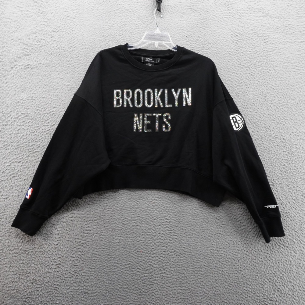 Pro Standard Brooklyn Nets Womens Cropped Sweatshirt Black Rhinestone NBA Large